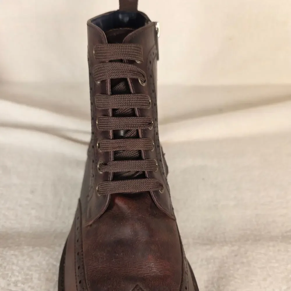 Steve Madden Men's Wingtip Ankle Boots Dark Brown Leather Side Zip Tillman Sz 8